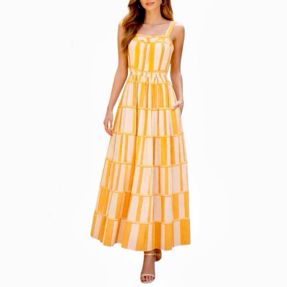 Eliza J Striped Colorblock Tiered Sleeveless Maxi Dress Yellow Size 2